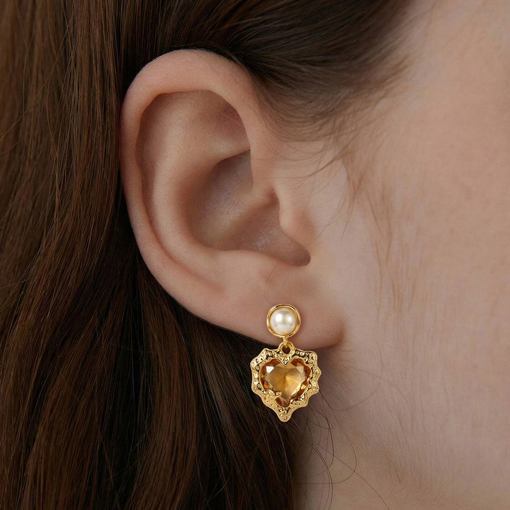 Pearl Heart-Cut Zircon Drop Earrings