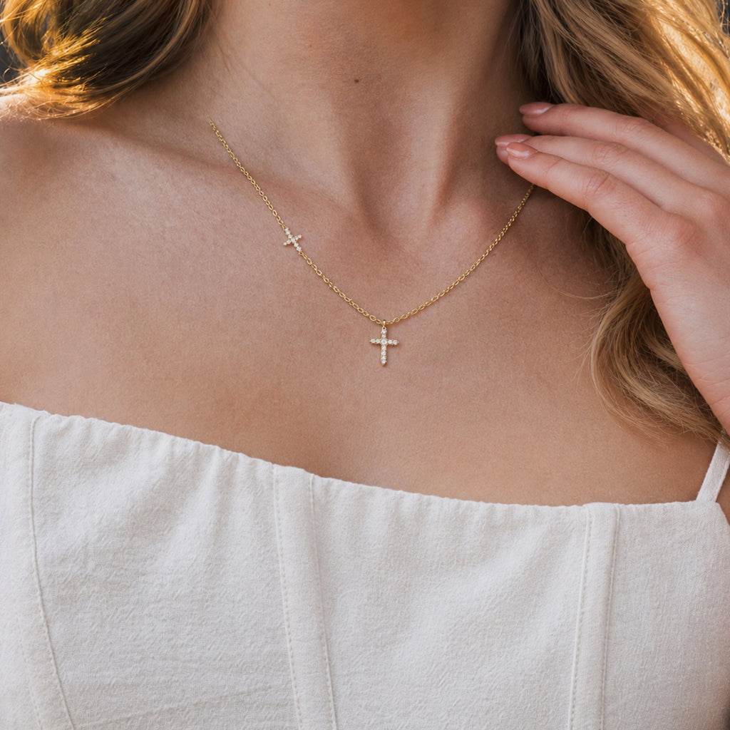 18K Gold-Plated Double Cross Necklace