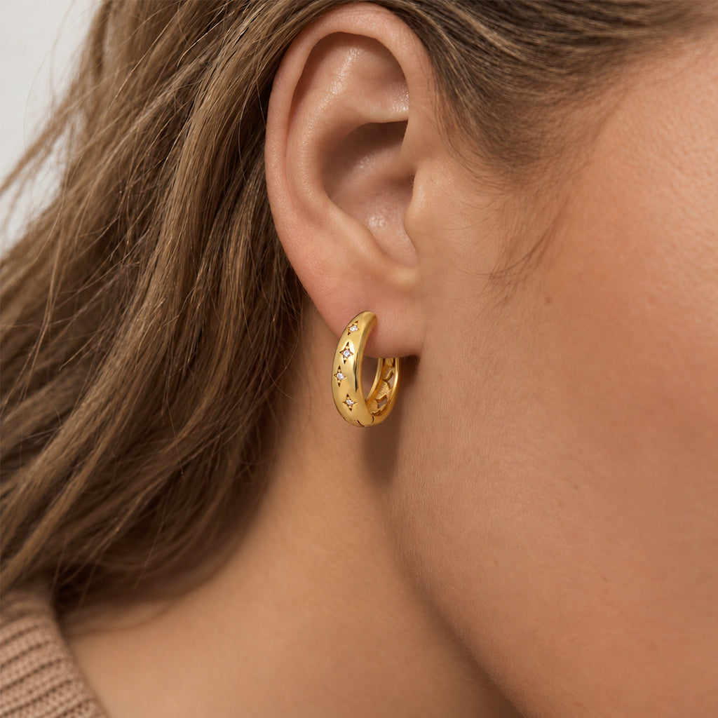 Star-Set Zircon Sterling Silver Hoop Earrings