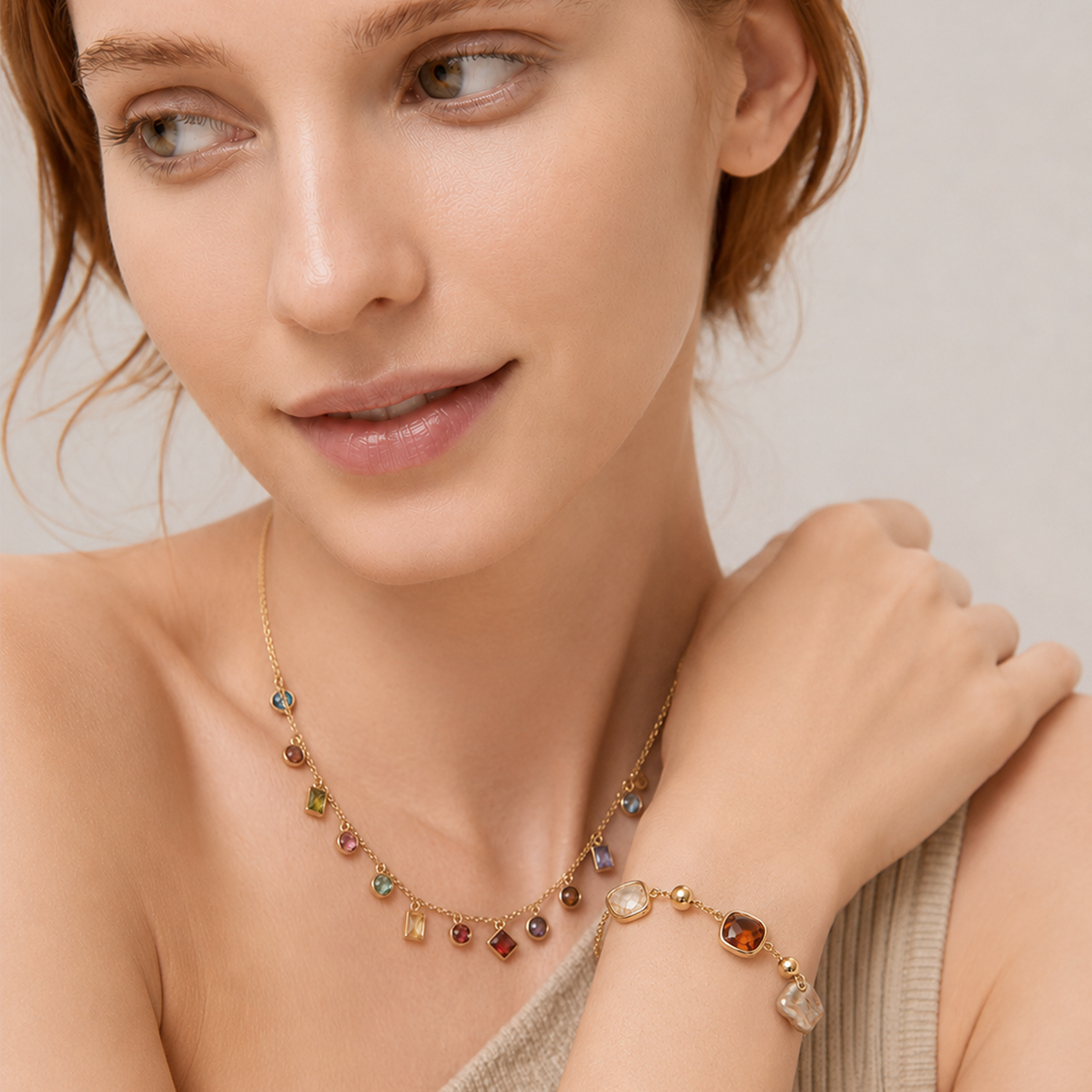 Multicolor Glass Crystal Charm Necklace