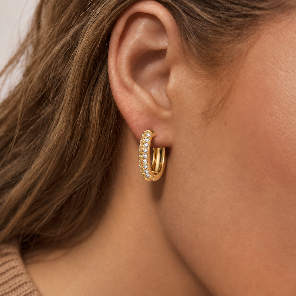 Gold-Plated Zircon Huggie Hoop Earrings
