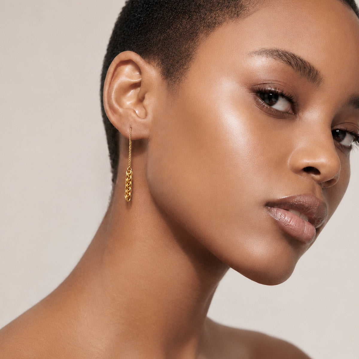 Layered Chain Drop Stud Earrings