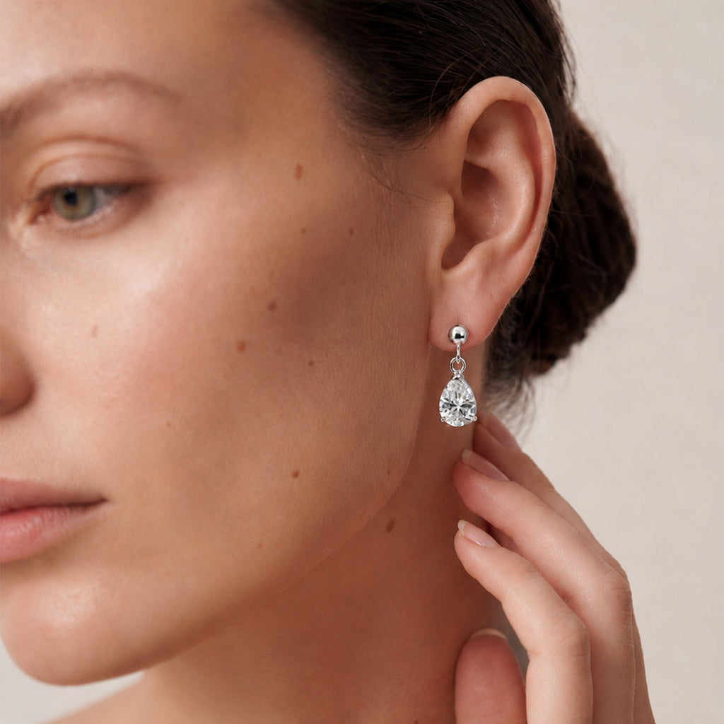 Pear-Cut Zirconia Silver Drop Earrings