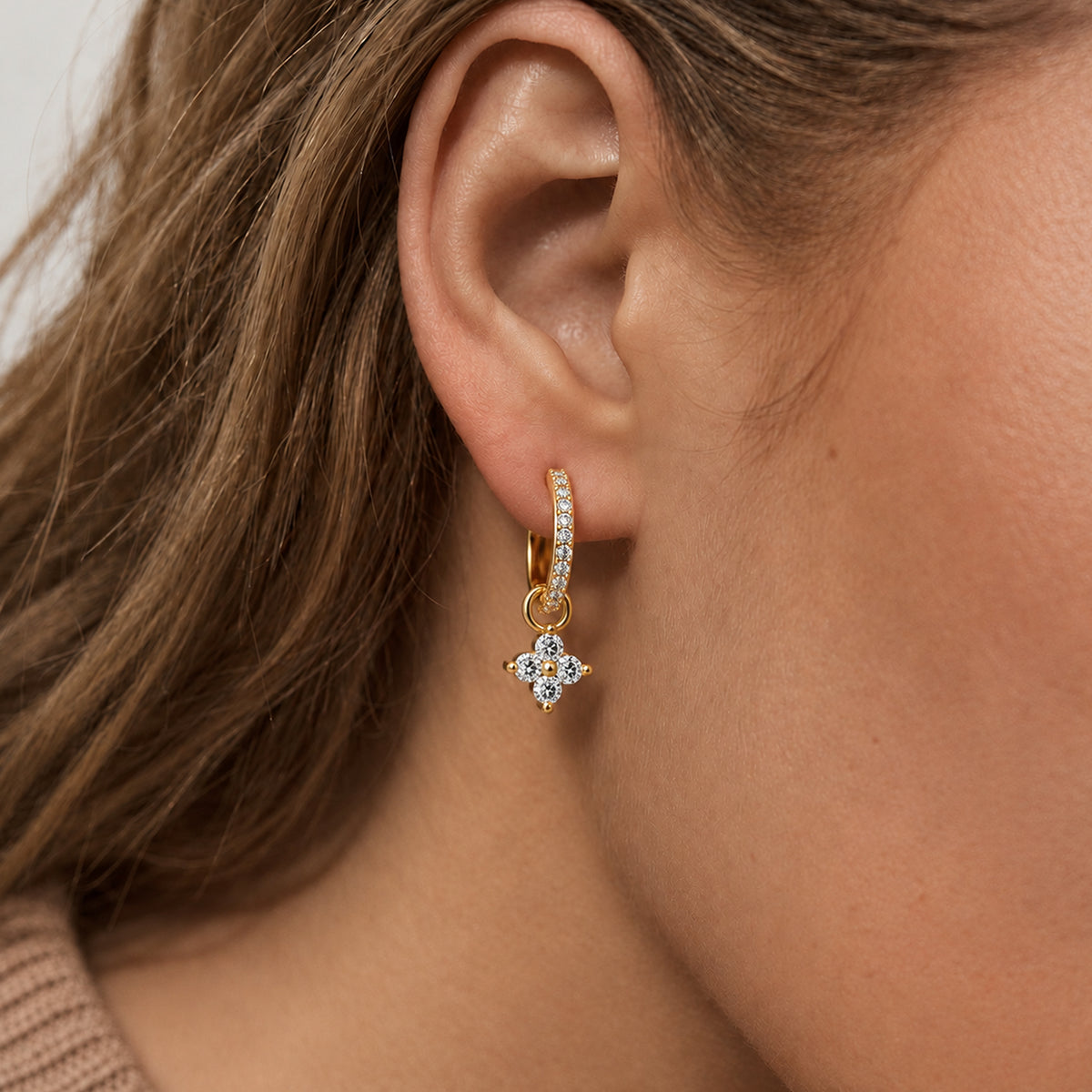 Crystal Four-Point Drop Hoop Earrings
