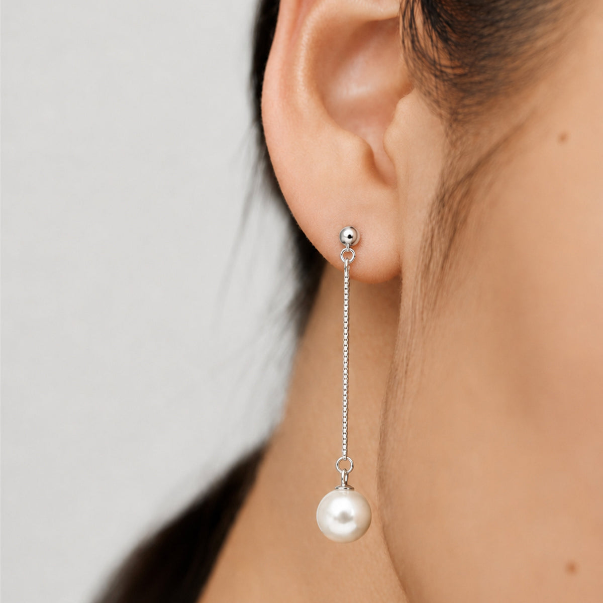 Sterling Silver Chain Pearl Drop Earrings