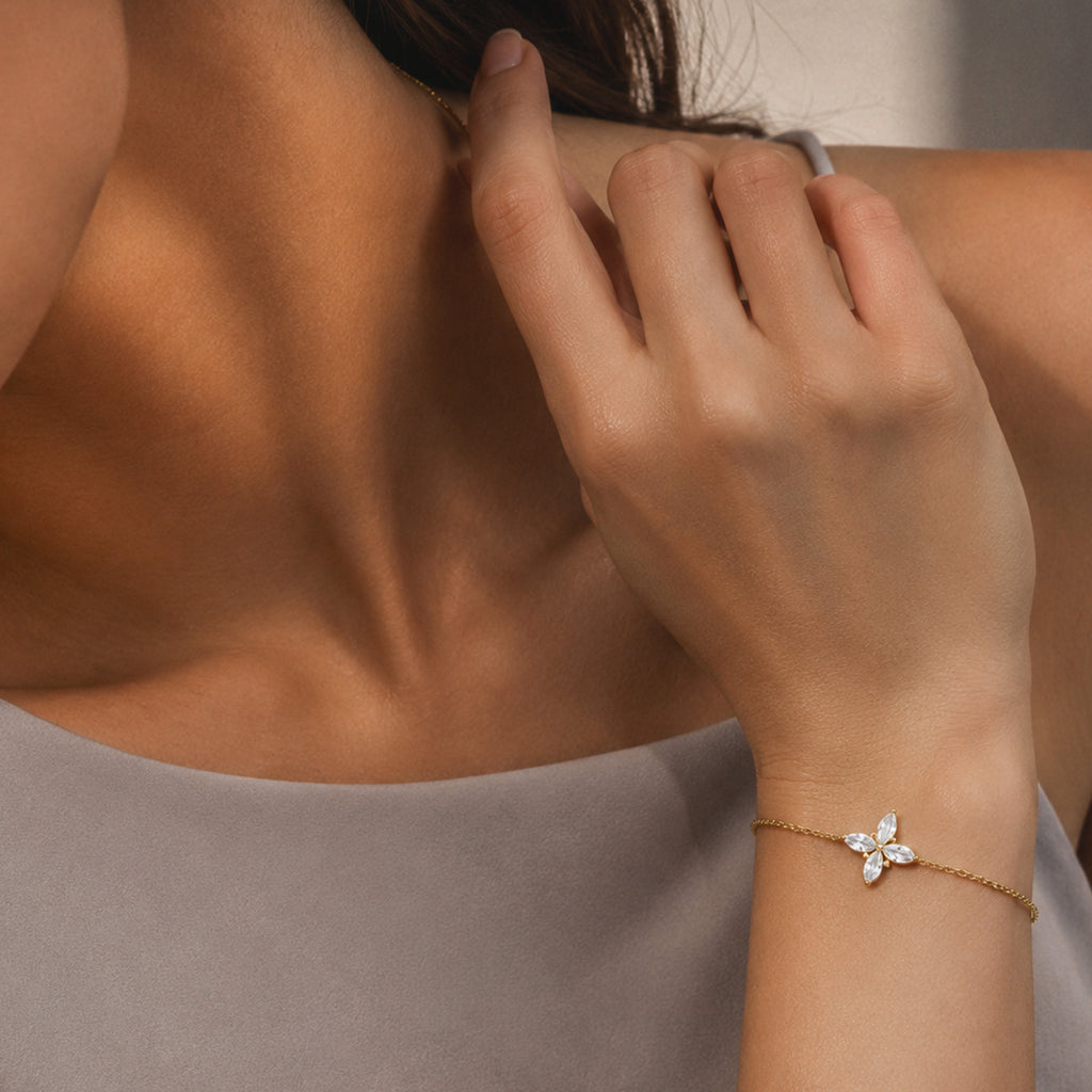 Gold-Tone Sterling Silver Floral CZ Bracelet