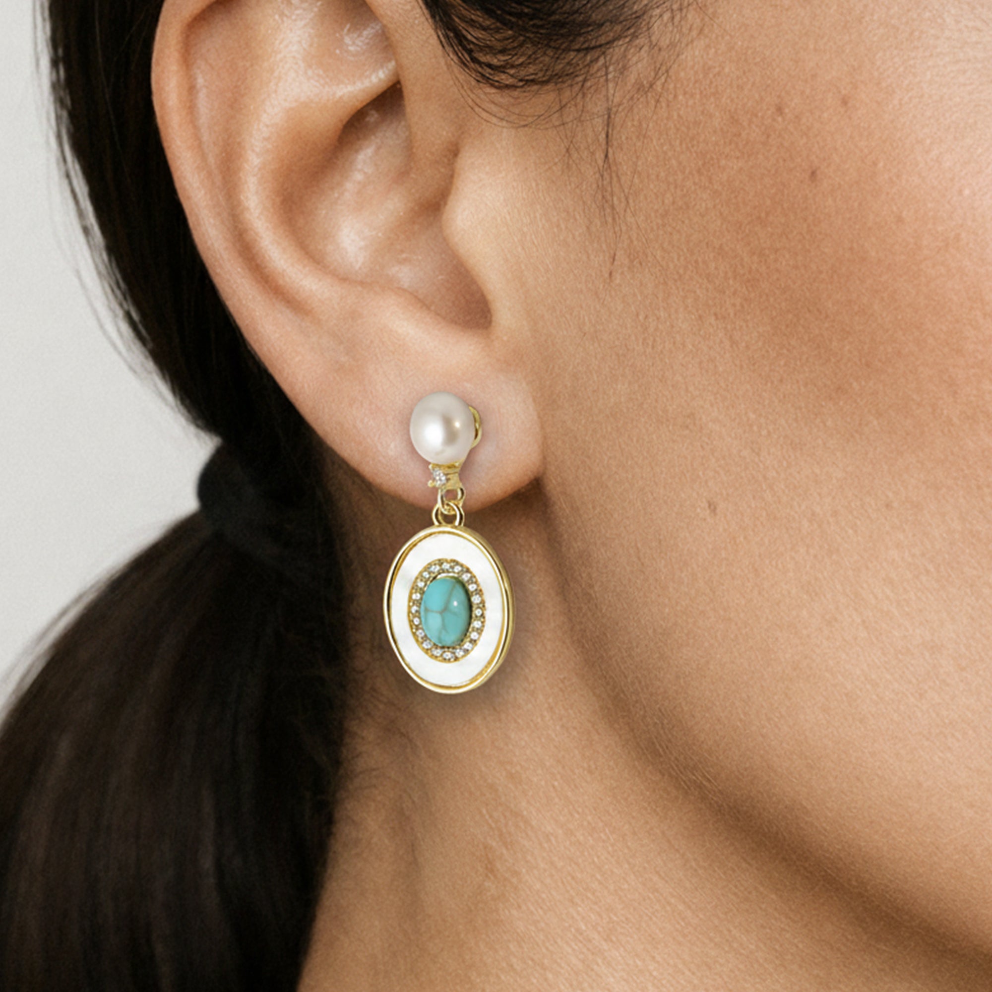 Pearl Turquoise-Tone Medallion Drop Earrings