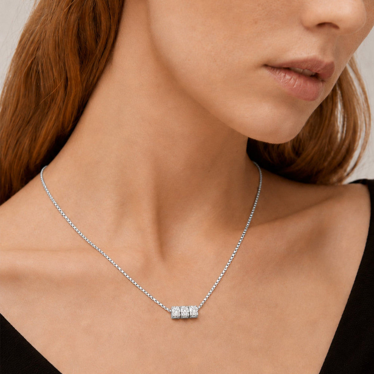 Textured Triple Bead Sterling Silver Necklace