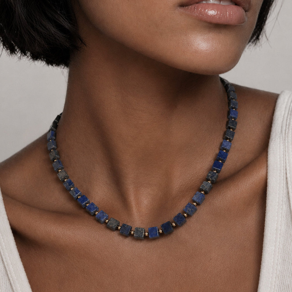 Lapis Lazuli Cube Bead Necklace