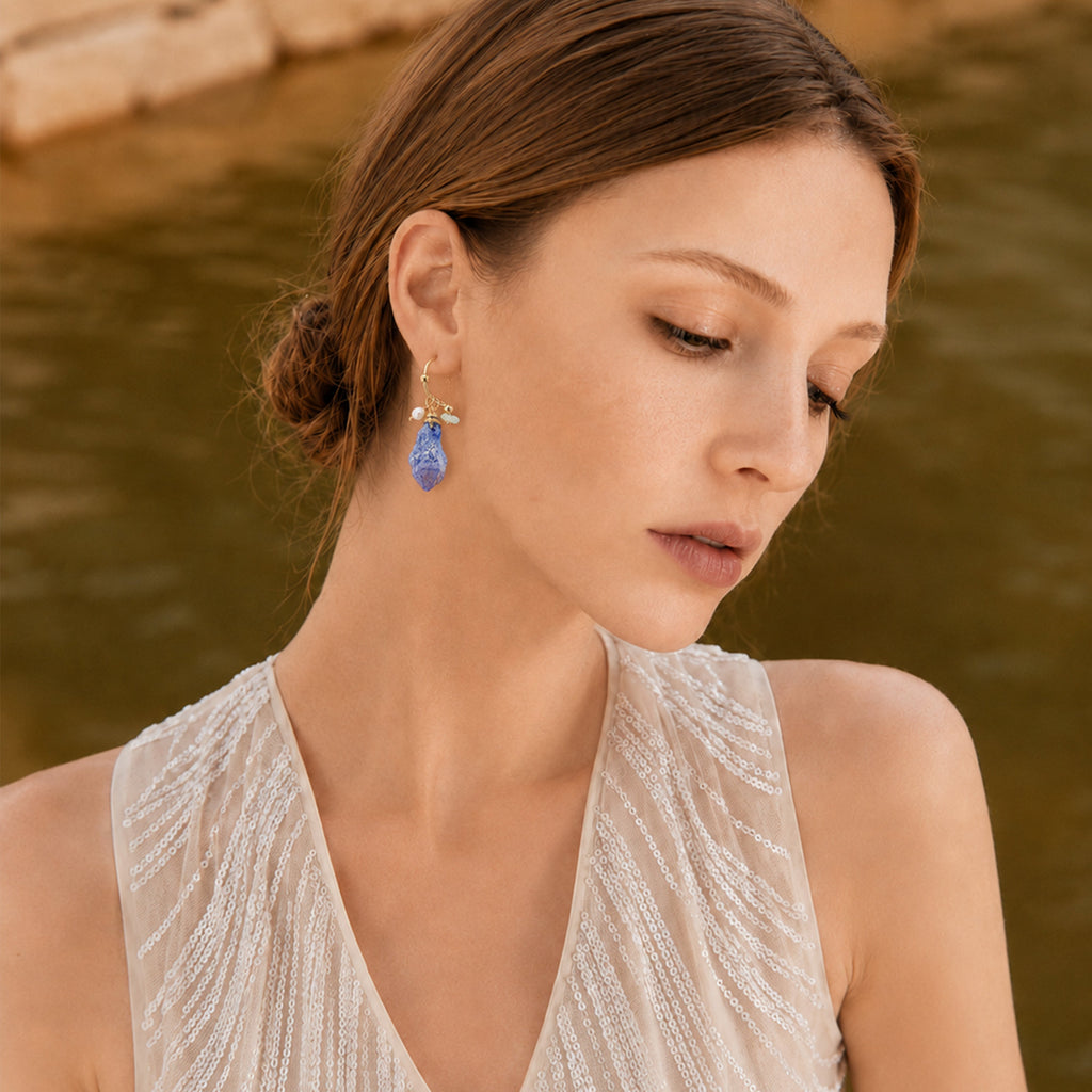 Natural Kyanite Pearl S925 Drop Earrings