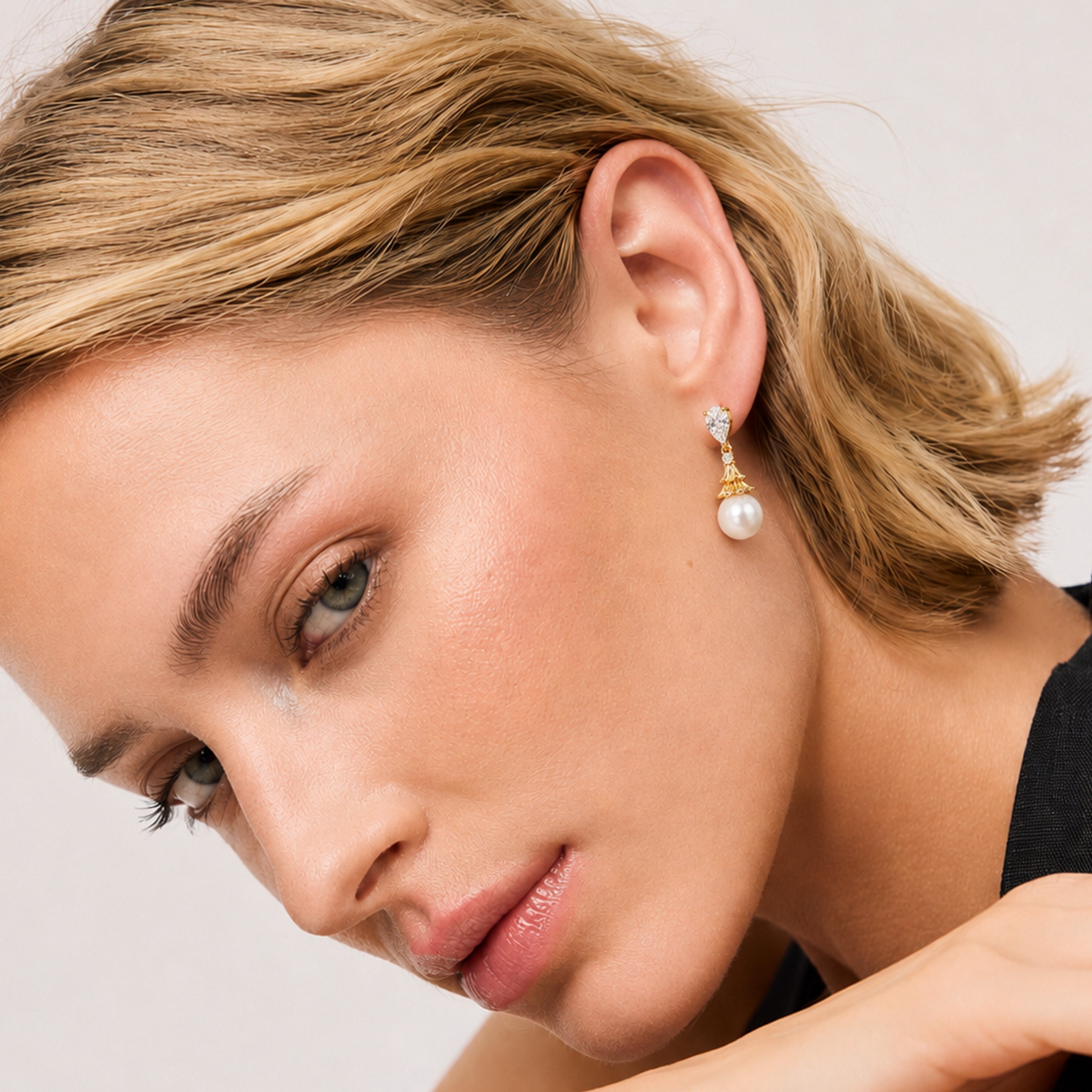 Pear-Cut Zircon & Faux Pearl Drop Earrings