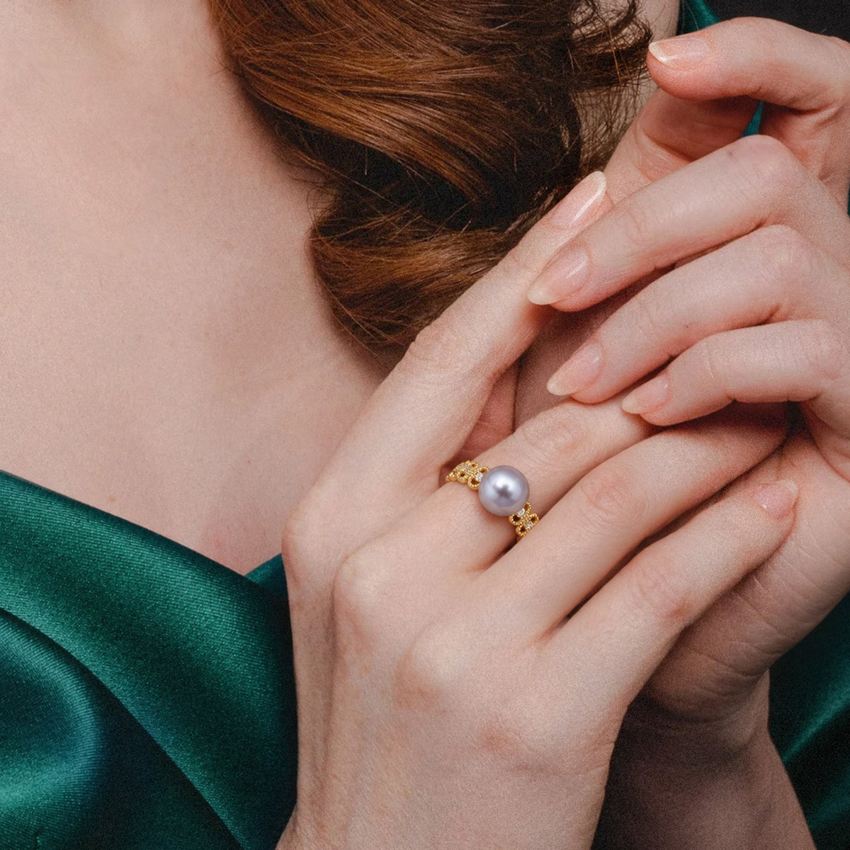Pearl Filigree 18K Gold-Plated Copper Ring