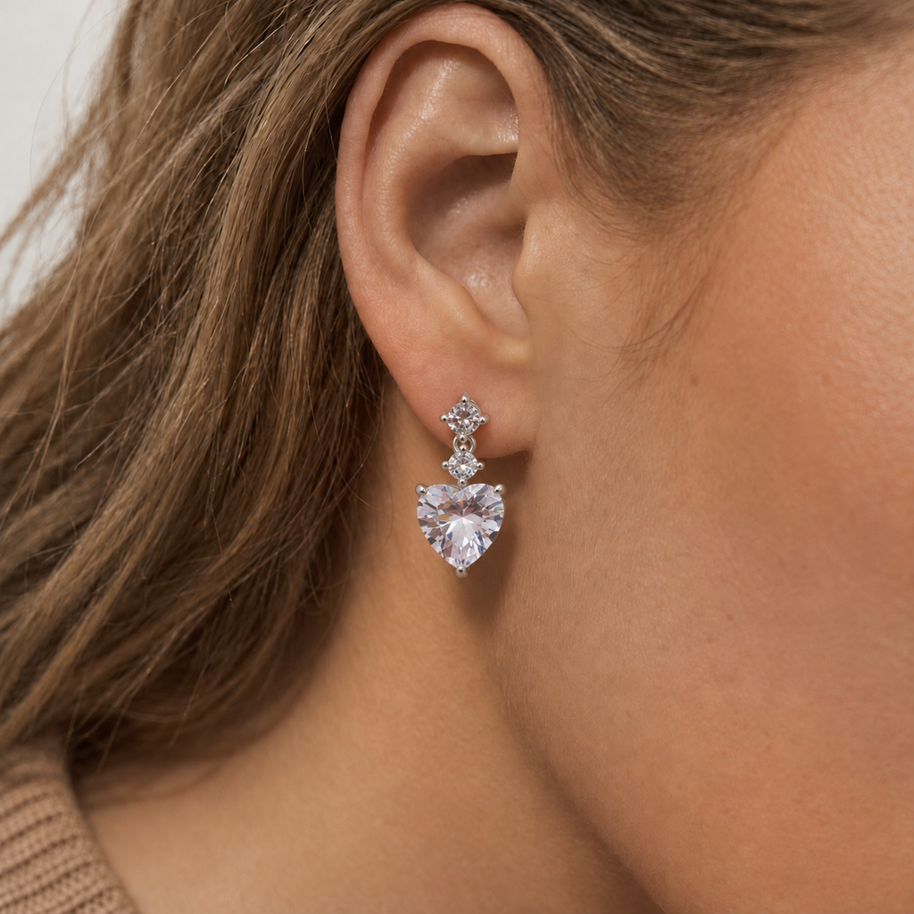 Heart-Cut Zircon Drop Stud Earrings