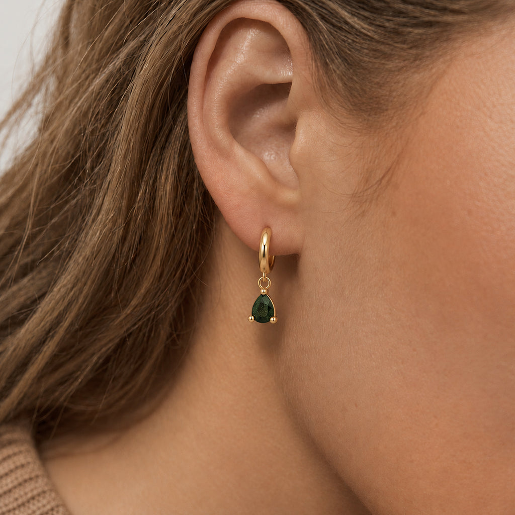 Natural Stone Teardrop Huggie Hoop Earrings