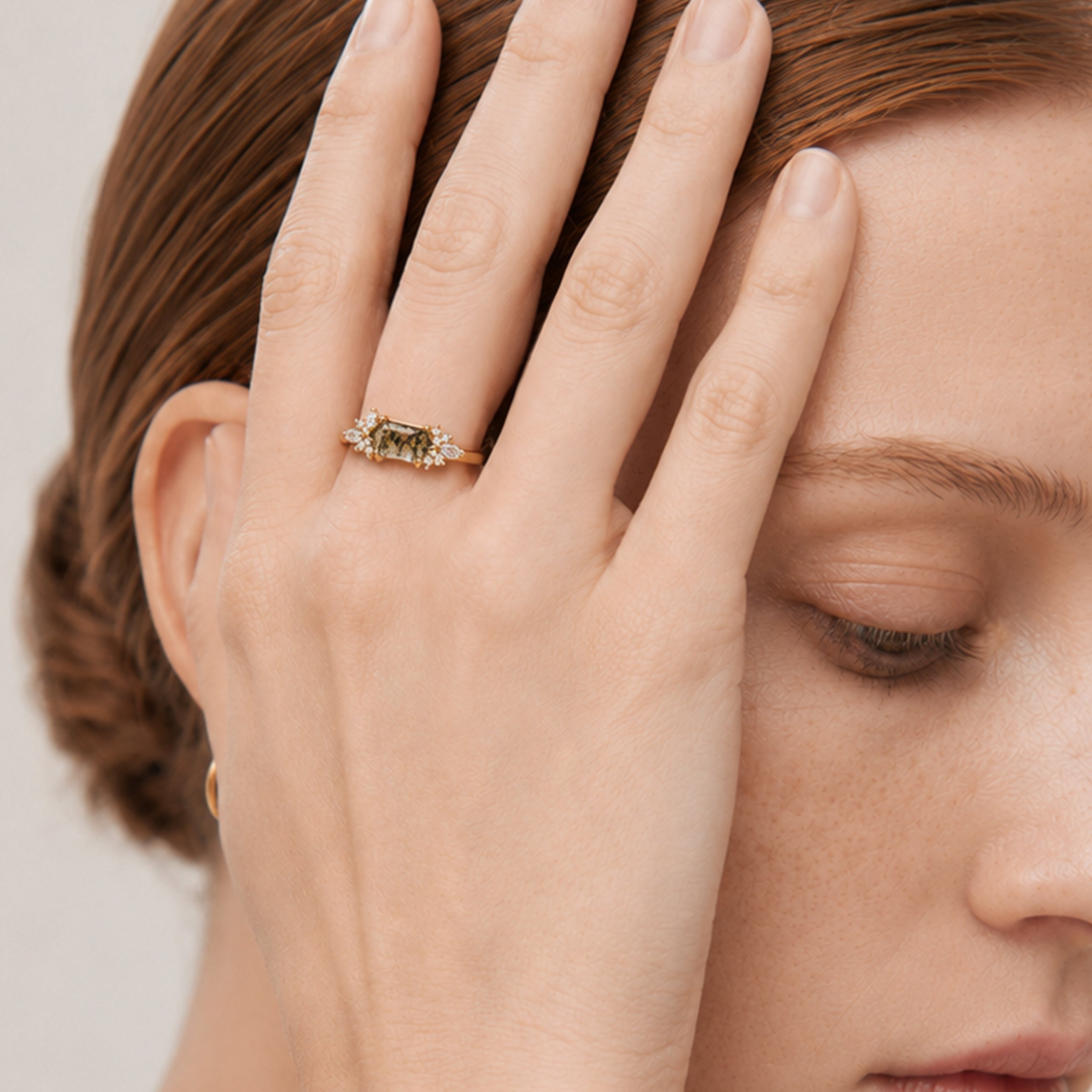 Gold-Plated S925 Moss Agate Cluster Ring