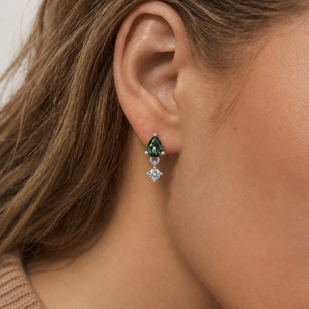 Moss Agate Zircon Flat-Back Drop Earrings