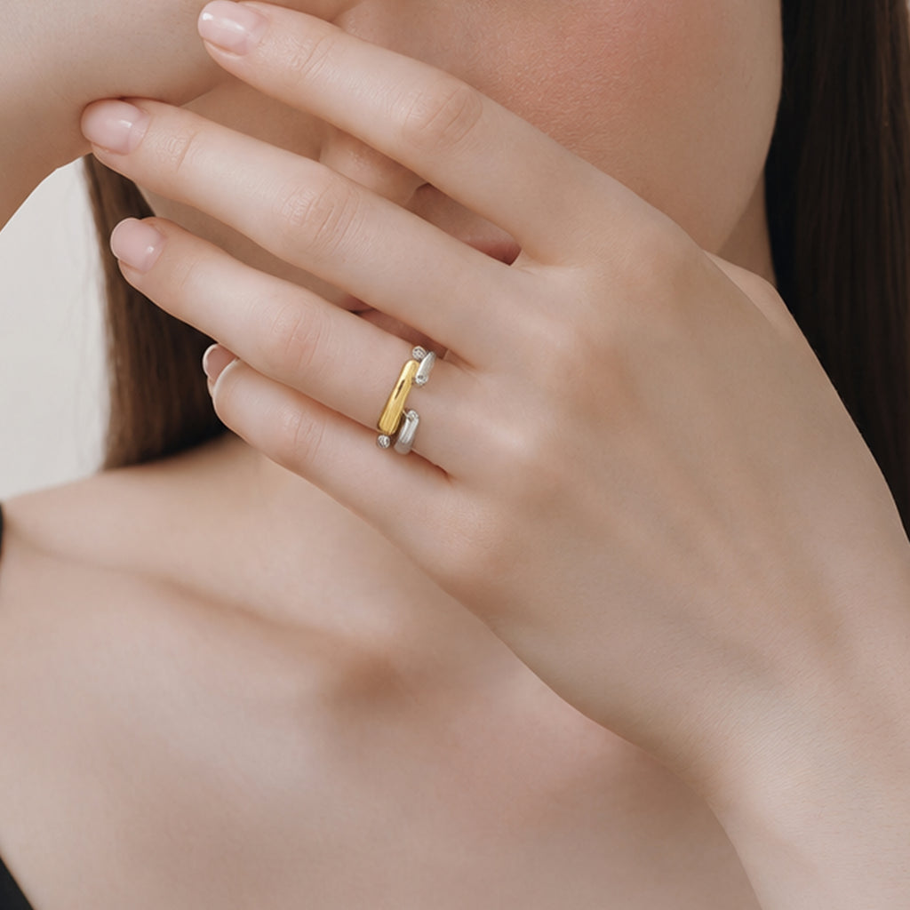 Two-Tone Open Link 18K Gold-Plated Stainless Steel Ring