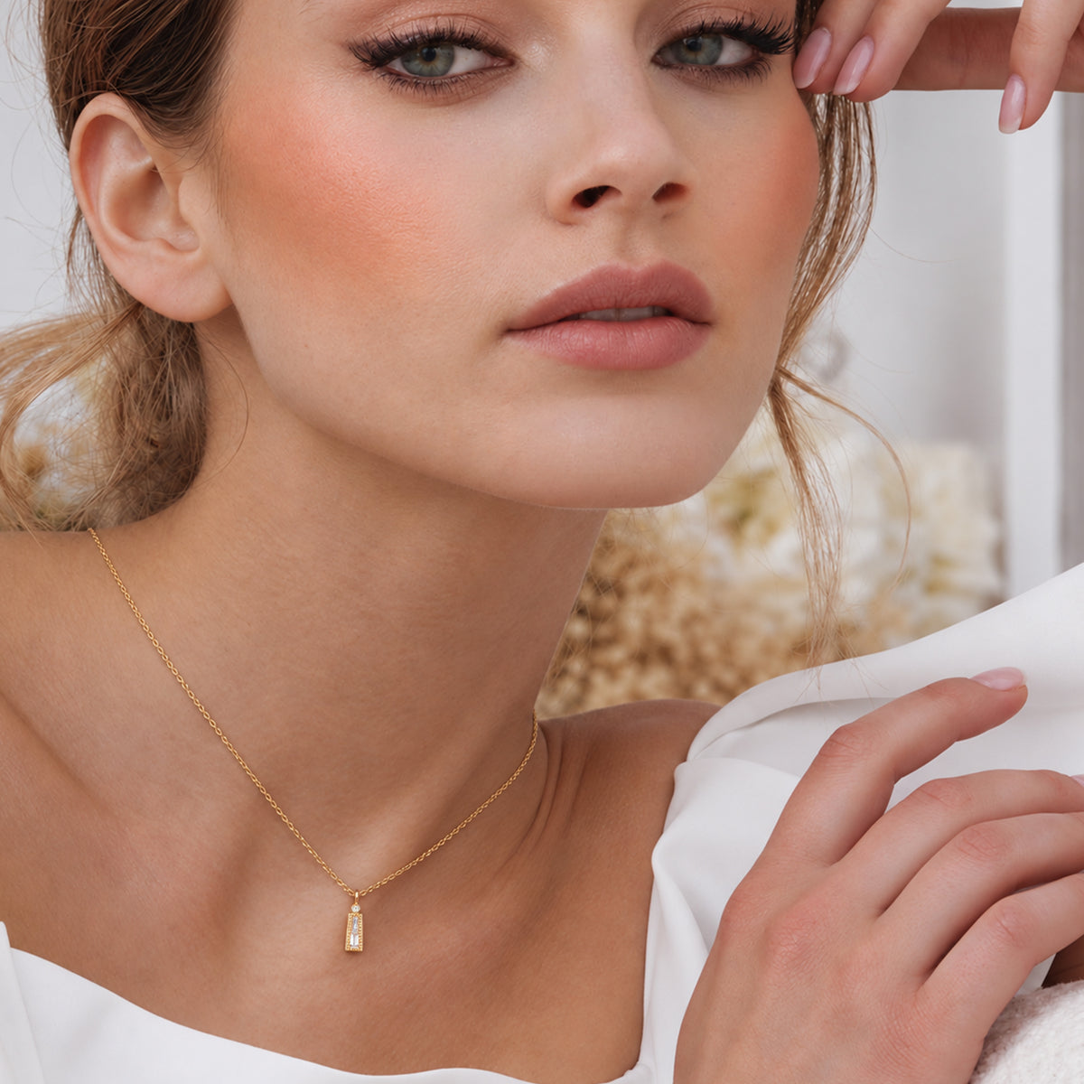 Gold-Plated Sterling Silver Bar Pendant Necklace