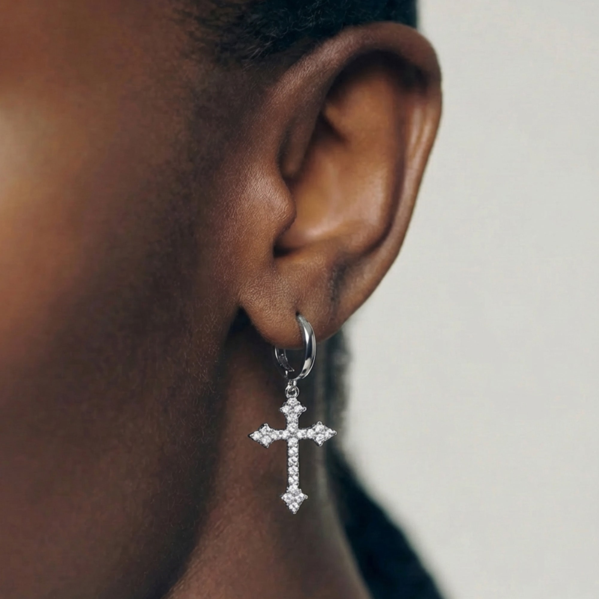 Zircon Cross Huggie Drop Earrings