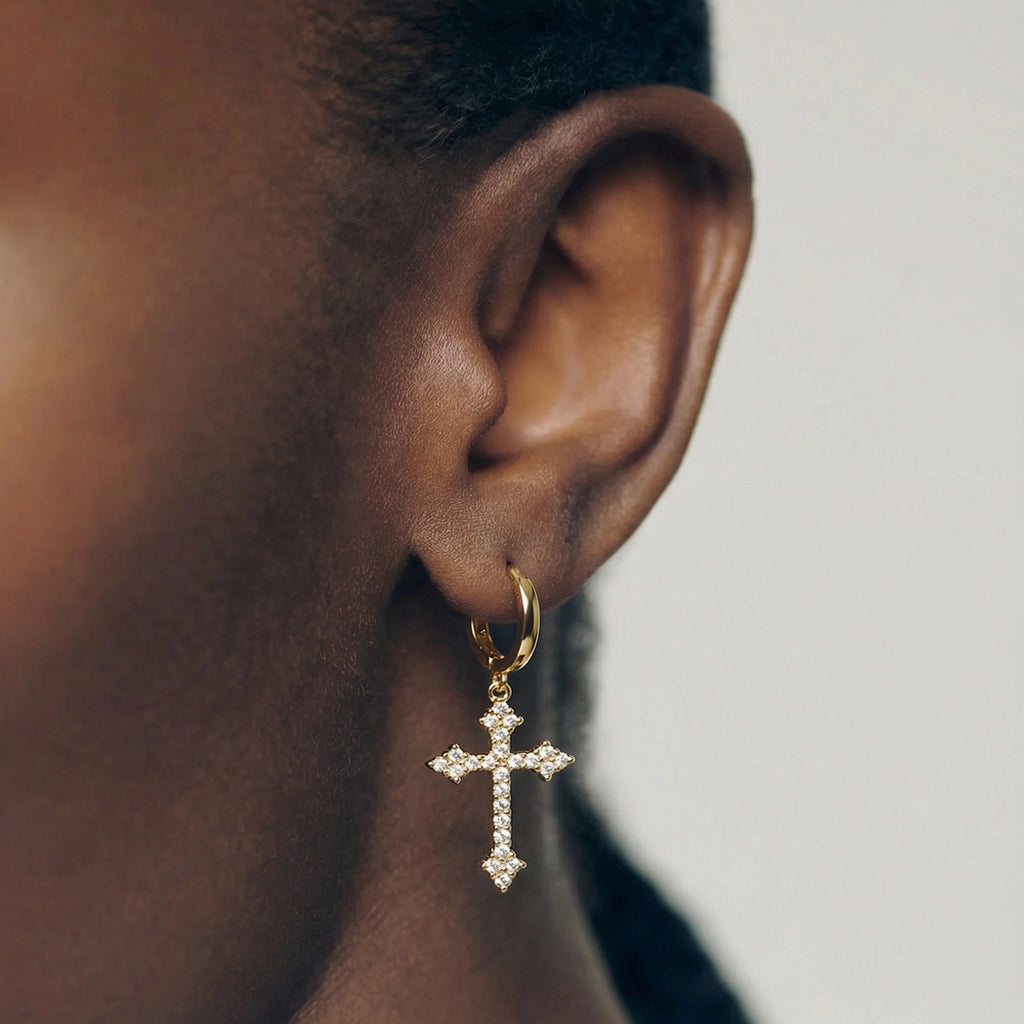 Zircon Cross Huggie Drop Earrings