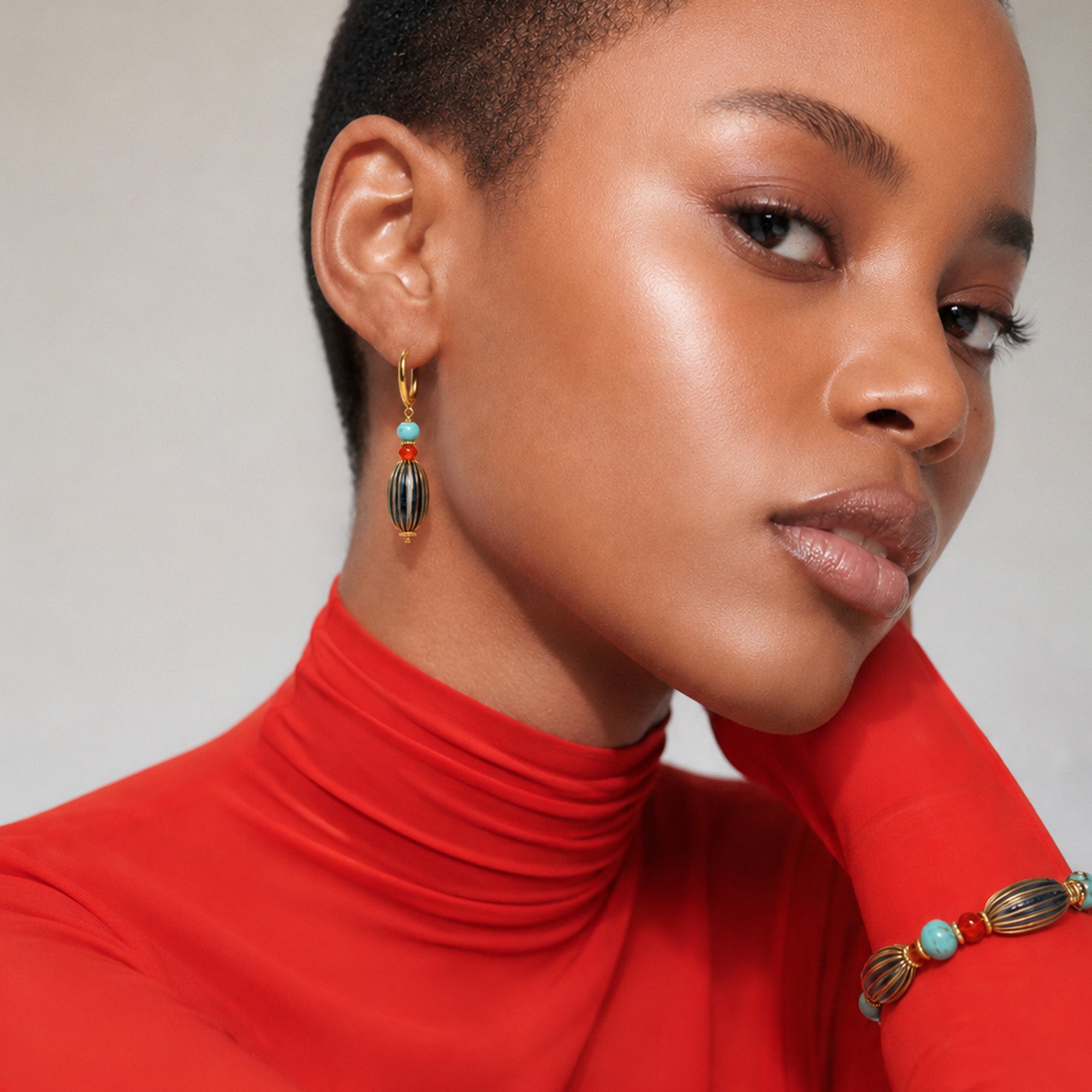 Gold-Plated Turquoise Beaded Drop Earrings