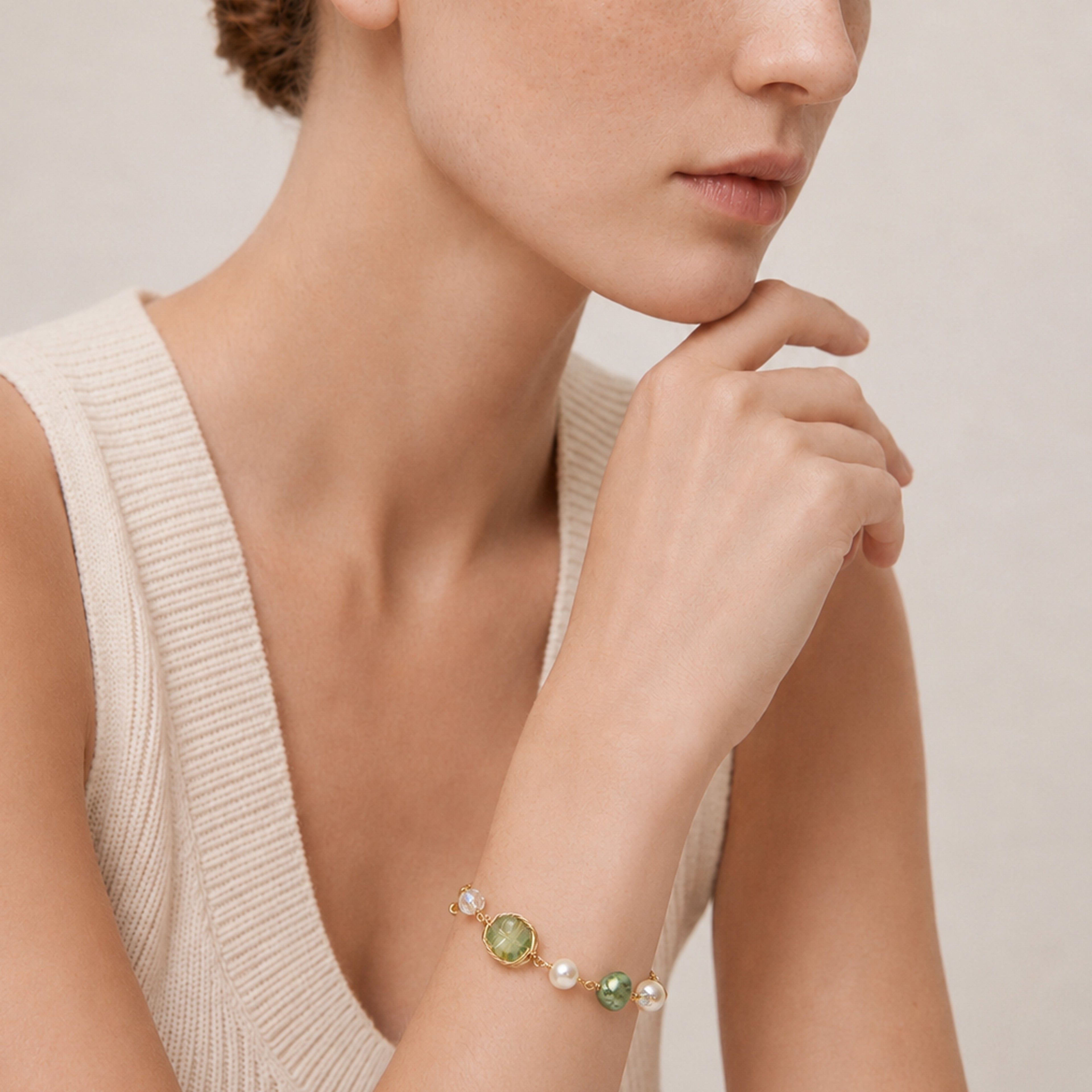 Freshwater Pearl & Crystal Link Bracelet