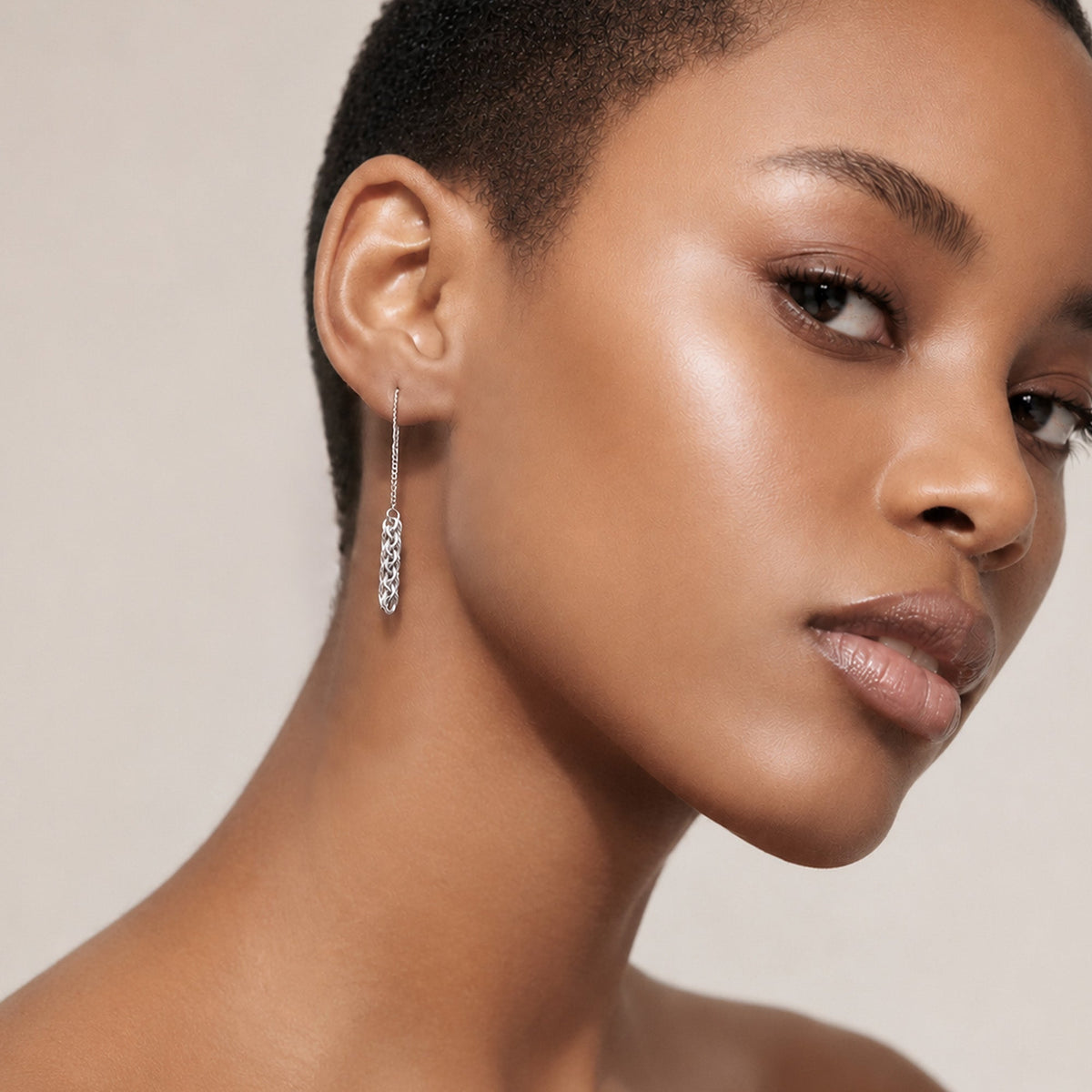 Layered Chain Drop Stud Earrings