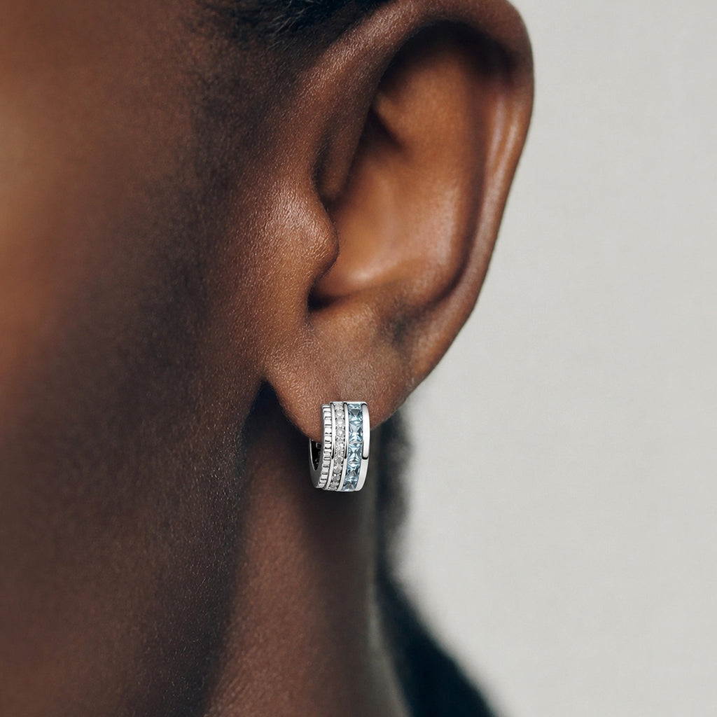 Silver-Tone Blue Zirconia Half Hoop Earrings