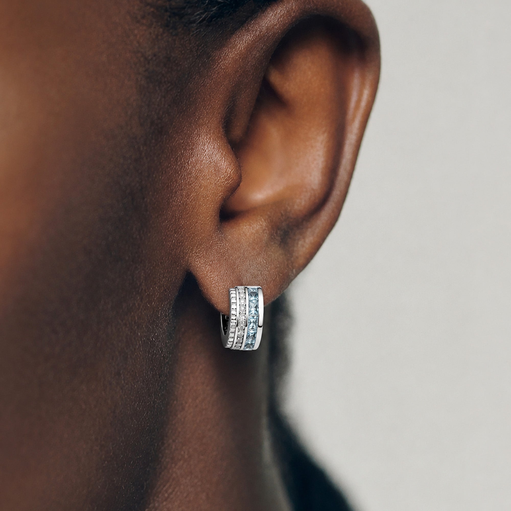 Silver-Tone Blue Zirconia Half Hoop Earrings