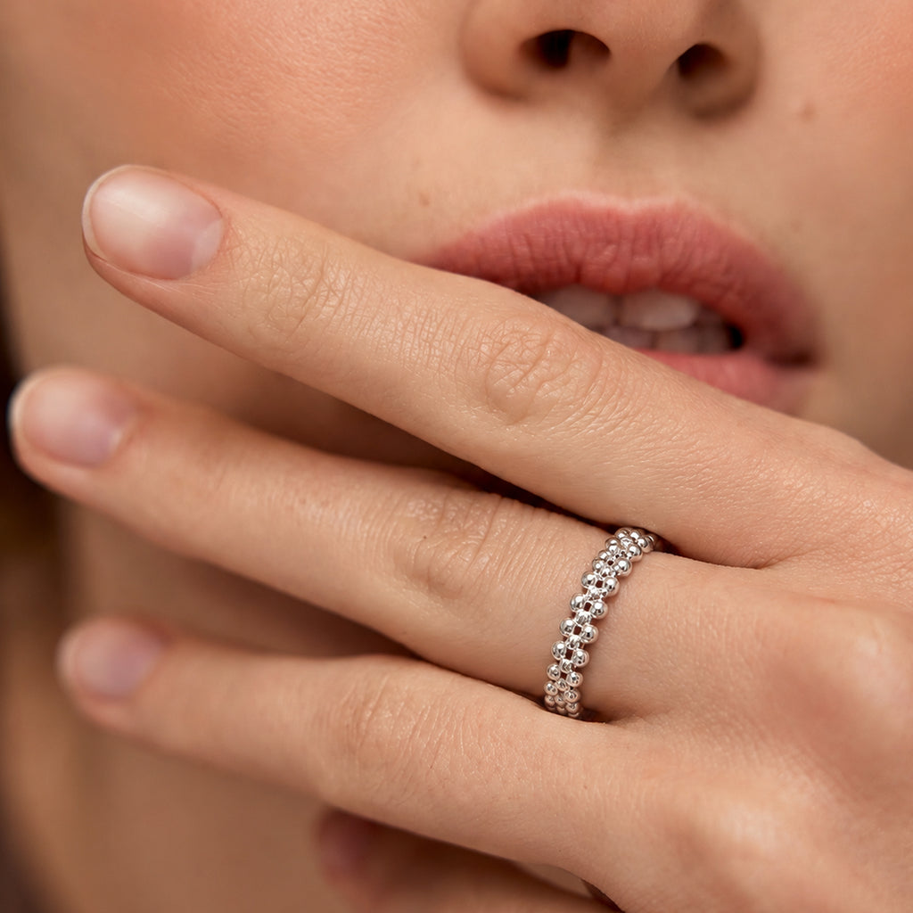 S999 Silver Beaded Open Adjustable Ring