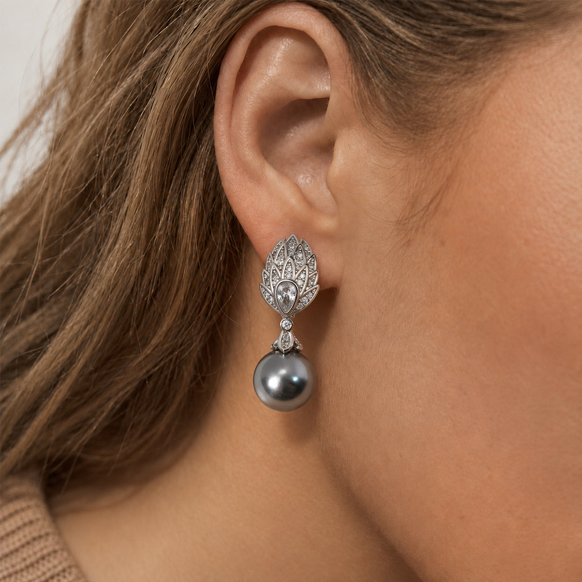 Silver-Tone Pearl Scroll Drop Earrings