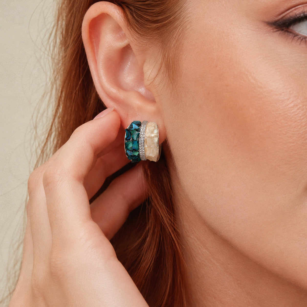Shell Mosaic Curved Statement Stud Earrings