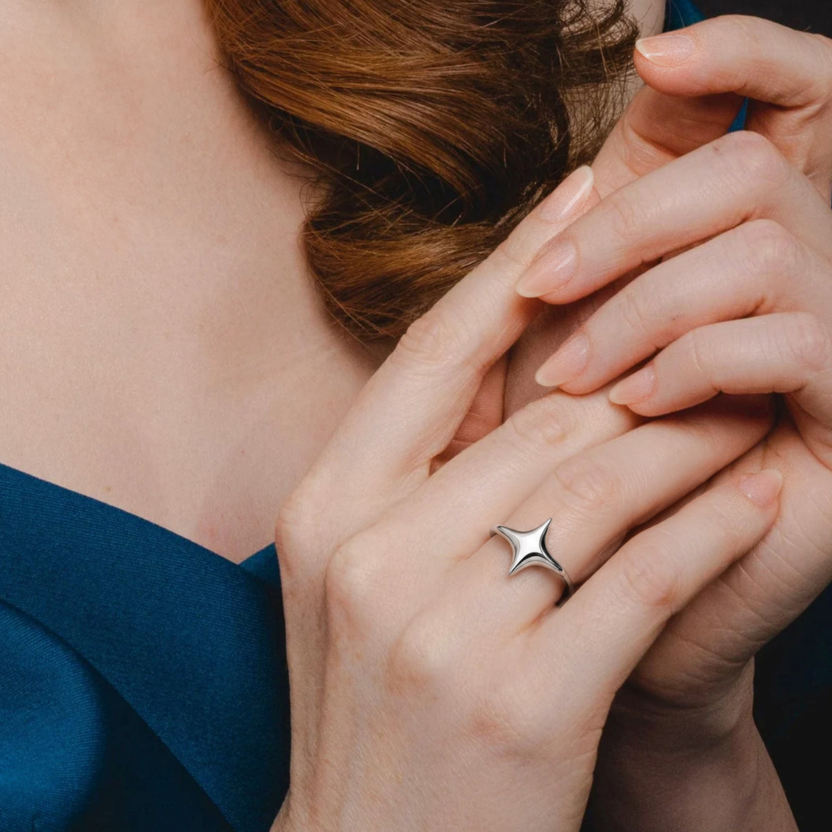 Sculptural Star S999 Adjustable Silver Ring