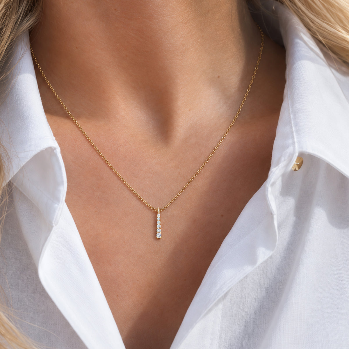 Gold-Plated Graduated Stone Bar Necklace