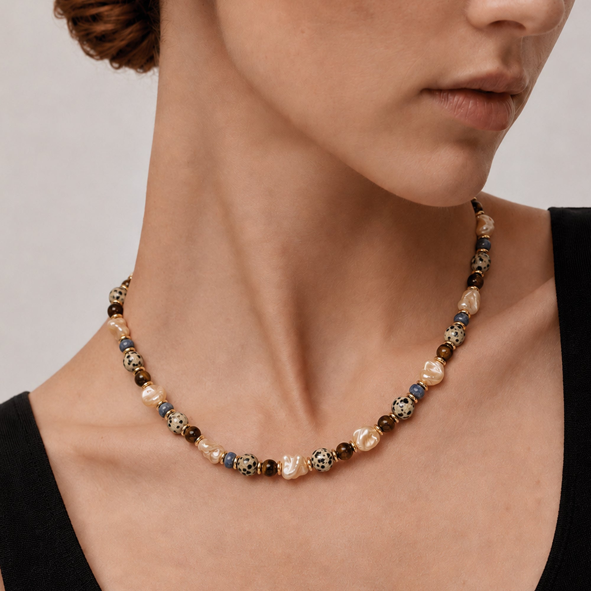 Mixed Stone and Irregular Shell Bead Necklace