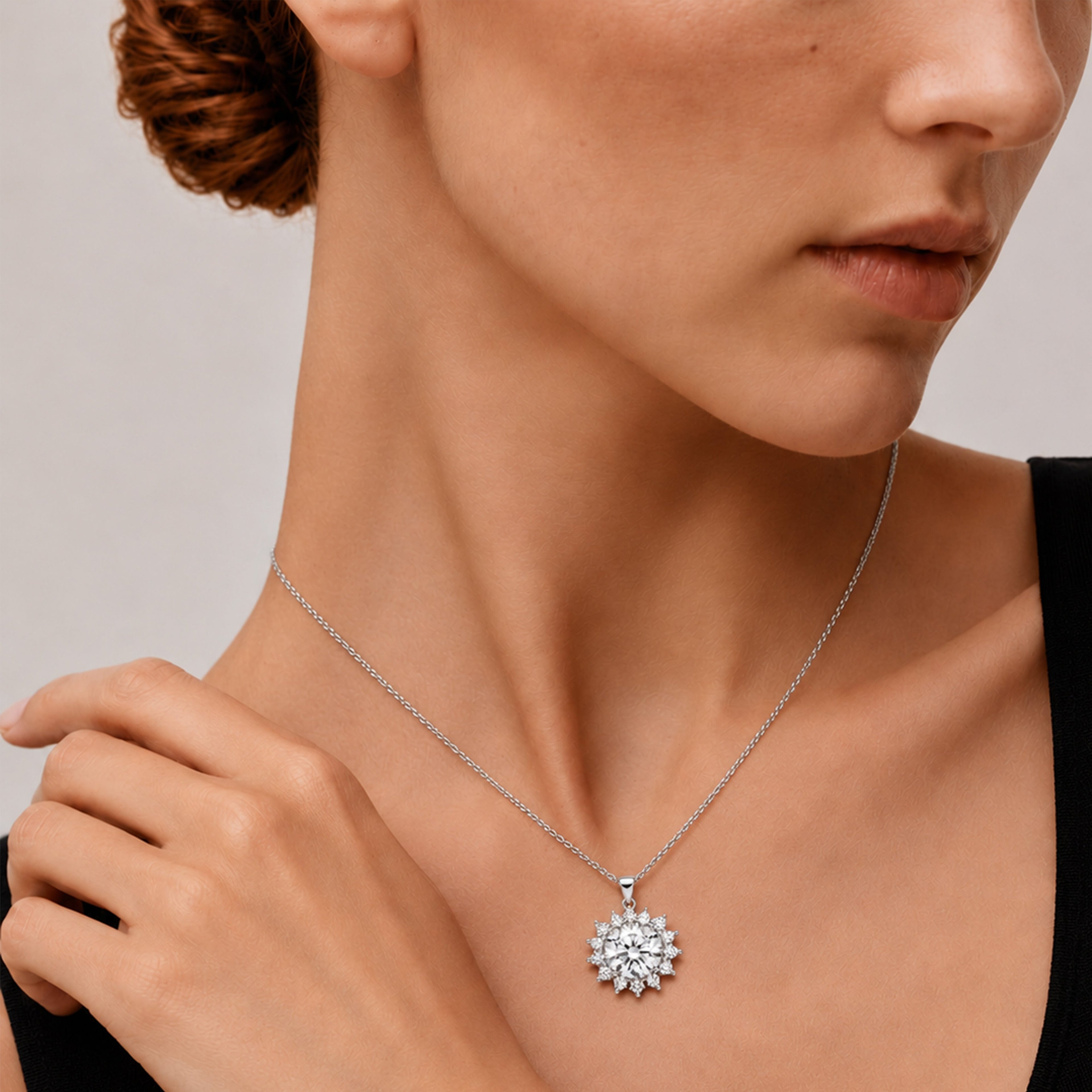 Round Halo Cubic Zirconia Pendant Necklace