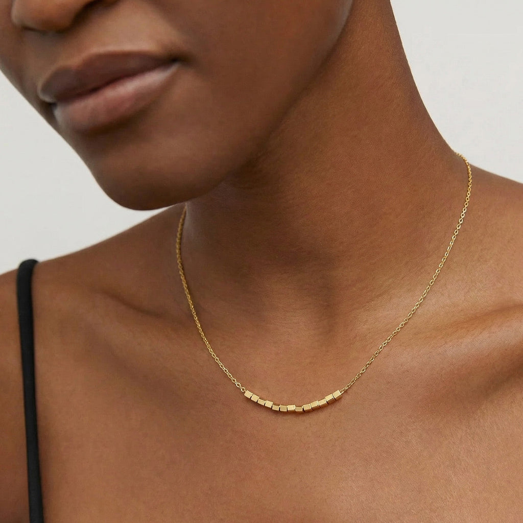 Gold Cube Bar S999 Silver Necklace