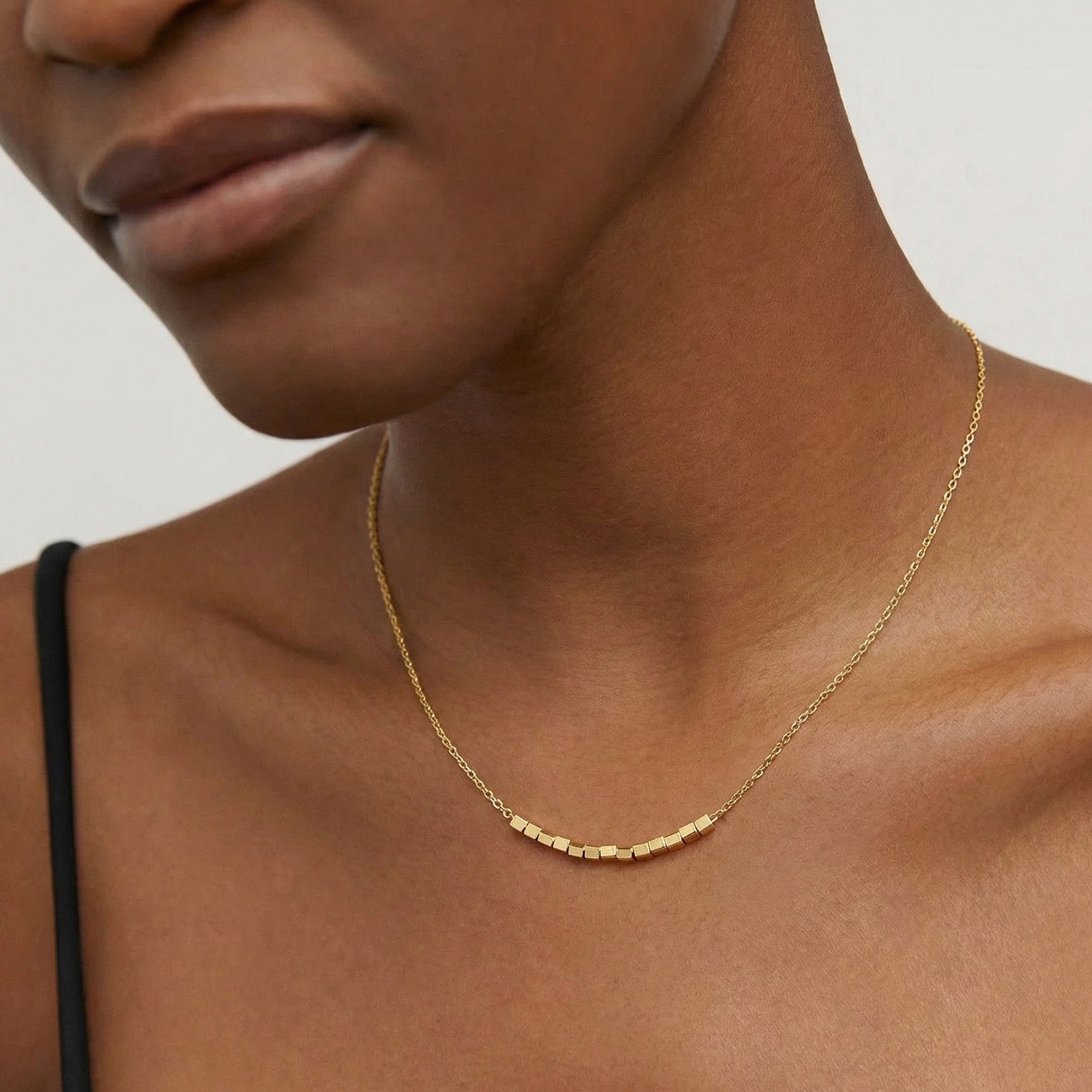 Gold Cube Bar S999 Silver Necklace