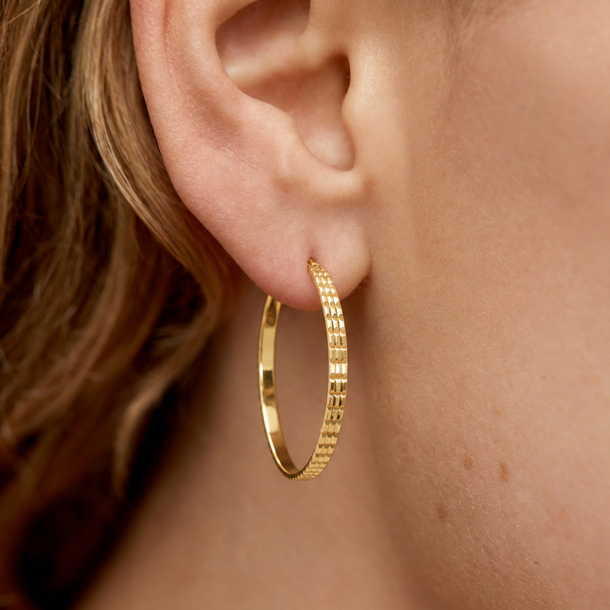 Textured Gold-Tone Large Hoop Earrings