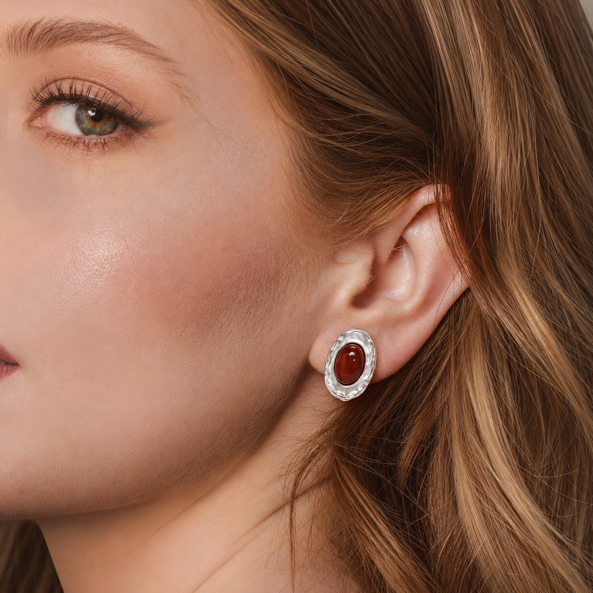 Tiger Eye Oval Stud Earrings
