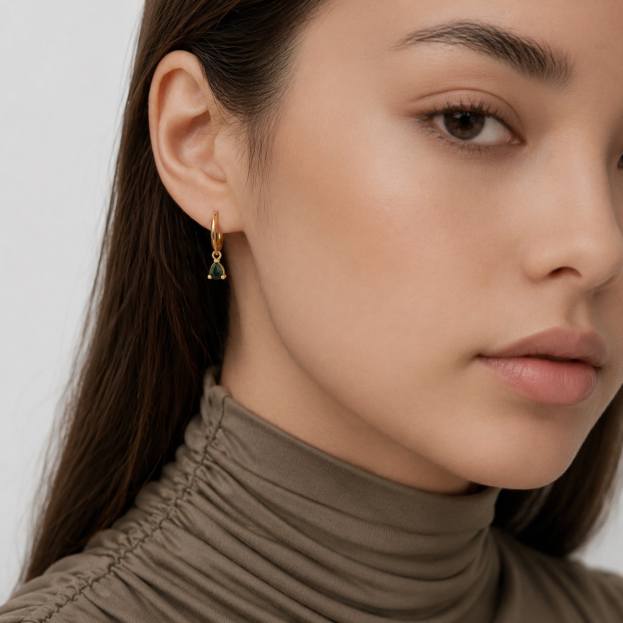Natural Stone Teardrop Huggie Hoop Earrings