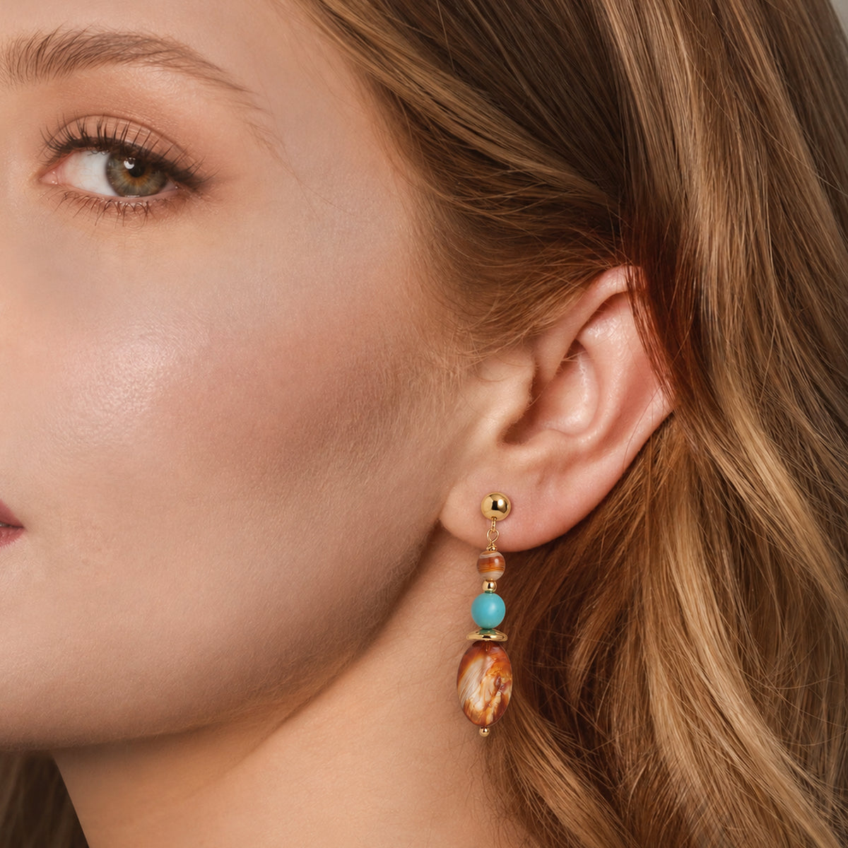 S925 Shell and Turquoise Bead Drop Earrings