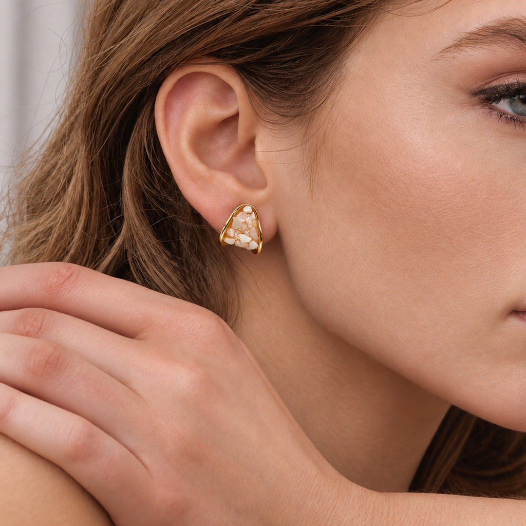 Shell Inlay Sculptural Stud Earrings