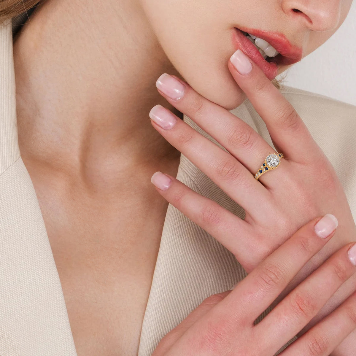 Gold-Plated S925 Round-Cut Zircon Ring