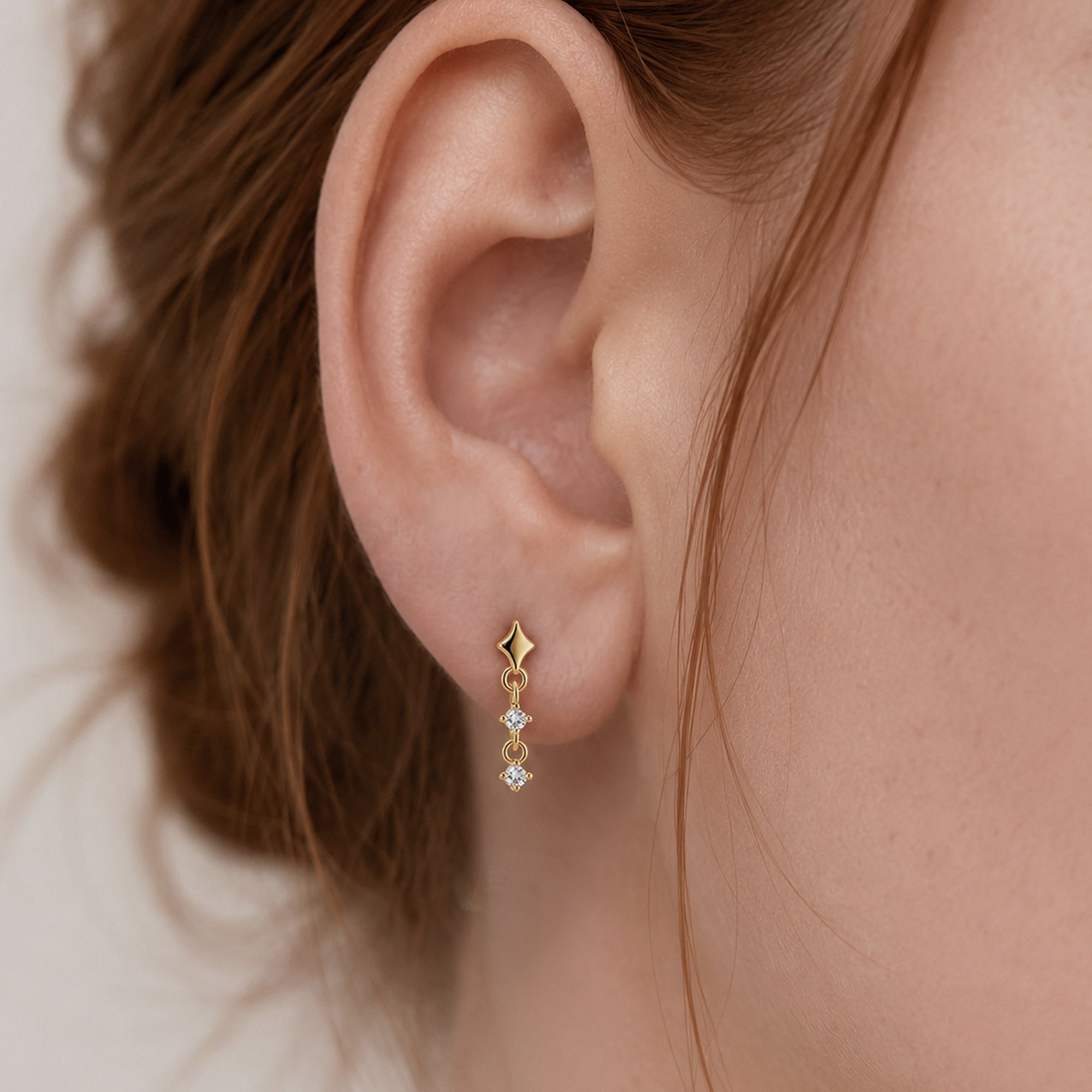 Star Link Zircon Drop Stud Earrings