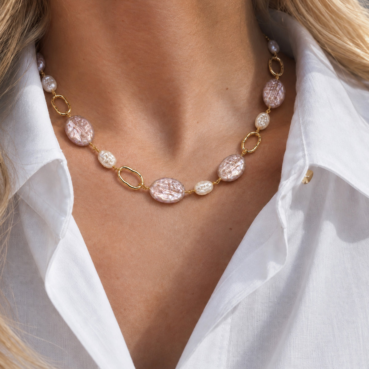 Pink Baroque Pearl Link Necklace