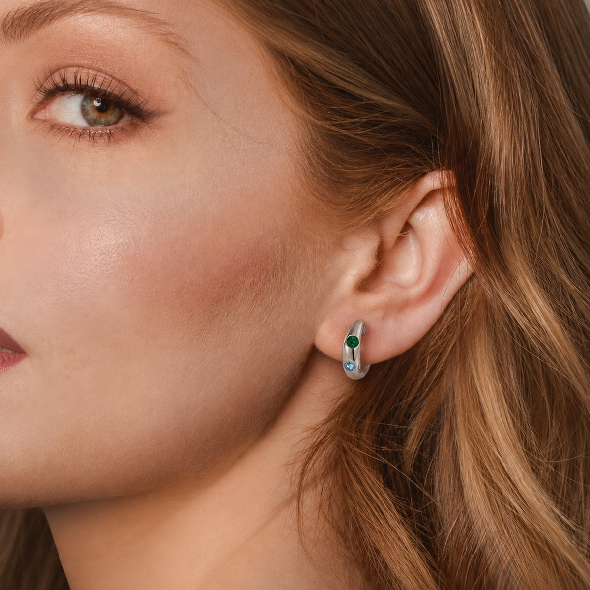 Multicolor Zircon Wide Huggie Hoop Earrings