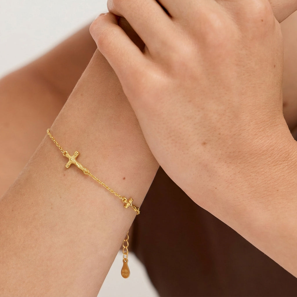 Double Cross S999 Silver Chain Bracelet