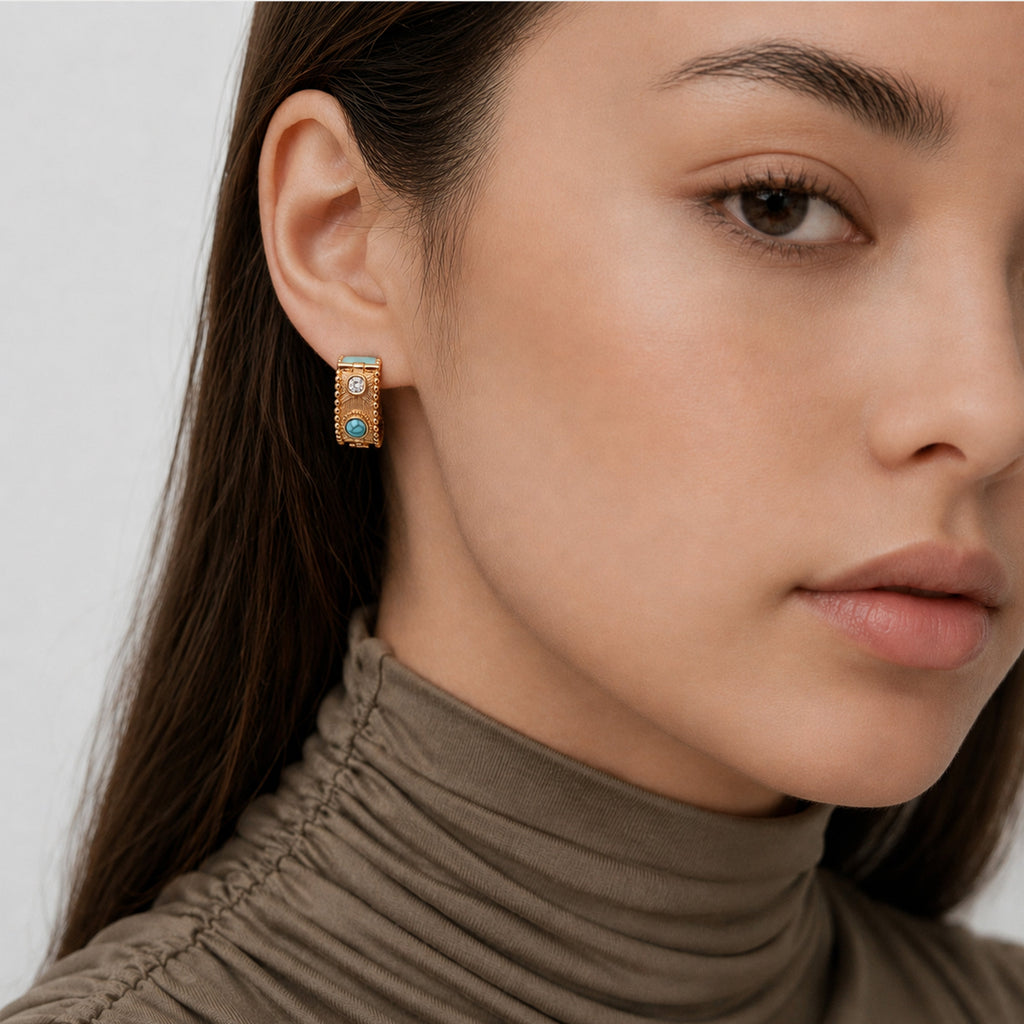 Turquoise & Tiger Eye Hoop Earrings