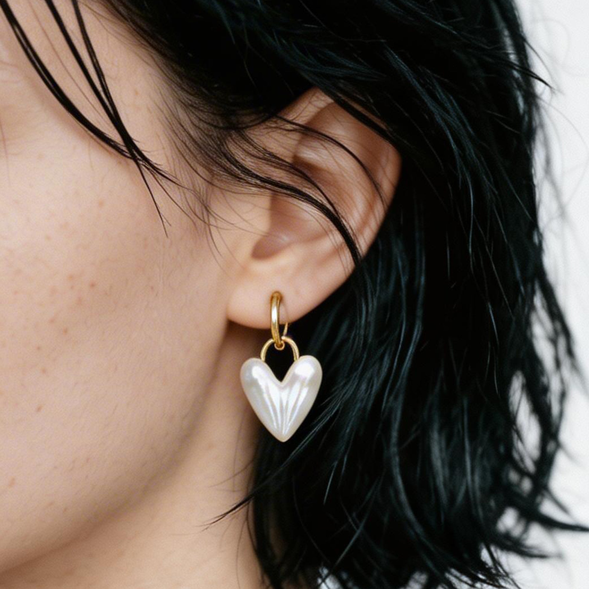 Iridescent Heart Drop Hoop Earrings